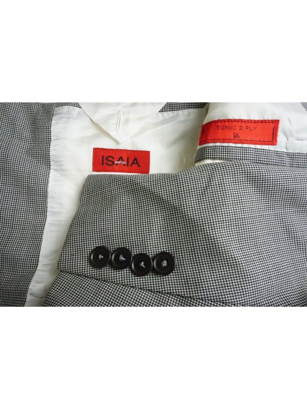 Isaia Tonic 2 PlyGray Black Houndstooth Wool Sport Coat Jacket Sz 40R